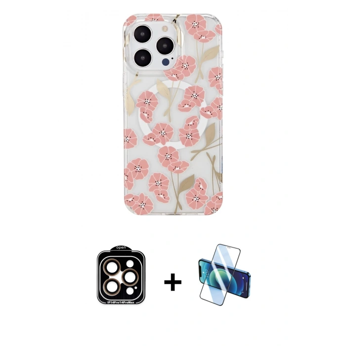 MARSİLYAN™- iPhone 15 Pro Max Kılıf Pusula Form - Siyah 3D Antistatik Seramik Nano Ekran Koruyucu + PVD Metal Kamera Lens - TU