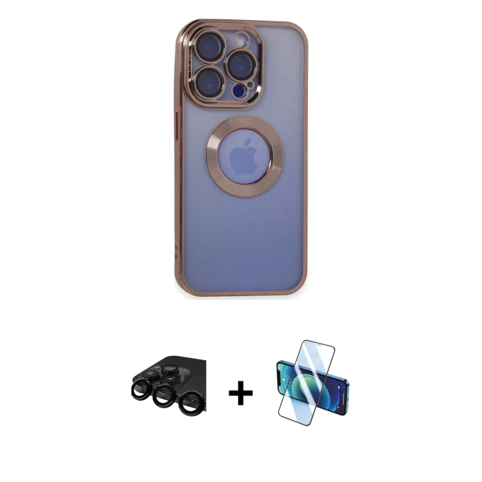 MARSİLYAN™- iPhone 15 Pro Max Kılıf Pusula Form - Siyah 3D Antistatik Seramik Nano Ekran Koruyucu + Raze Metal Kamera Lens - SH