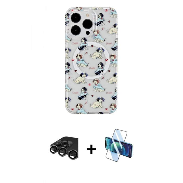 MARSİLYAN™- iPhone 15 Pro Max Kılıf Pusula Form - Siyah 3D Antistatik Seramik Nano Ekran Koruyucu + Raze Metal Kamera Lens - TMGI