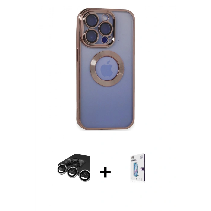 MARSİLYAN™- iPhone 15 Pro Max Kılıf Pusula Form - Siyah Bilvis 0.18mm Plus Cam Ekran Koruyucu + Raze Metal Kamera Lens - GS