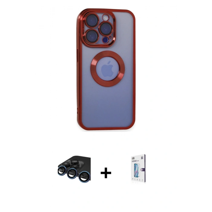 MARSİLYAN™- iPhone 15 Pro Max Kılıf Pusula Form - Siyah Bilvis 0.18mm Plus Cam Ekran Koruyucu + Lacivert Raze Metal Kamera Lens