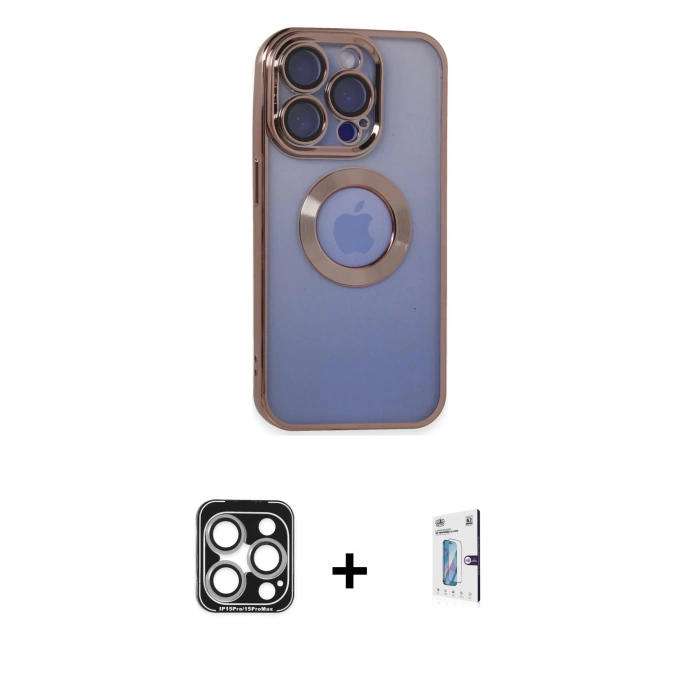 MARSİLYAN™- iPhone 15 Pro Max Kılıf Pusula Form - Siyah Bilvis 0.18mm Plus Cam Ekran Koruyucu + PVD Metal Kamera Lens - GS