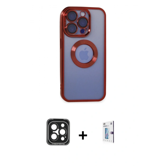 MARSİLYAN™- iPhone 15 Pro Max Kılıf Pusula Form - Siyah Bilvis 0.18mm Plus Cam Ekran Koruyucu + PVD Metal Kamera Lens - SH