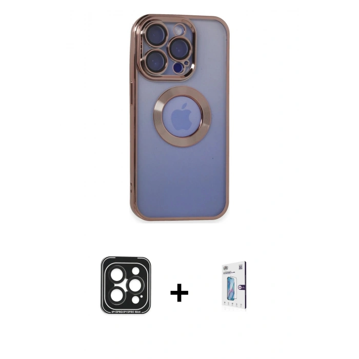 MARSİLYAN™- iPhone 15 Pro Max Kılıf Pusula Form - Siyah Bilvis 0.18mm Plus Cam Ekran Koruyucu + PVD Metal Kamera Lens - SH
