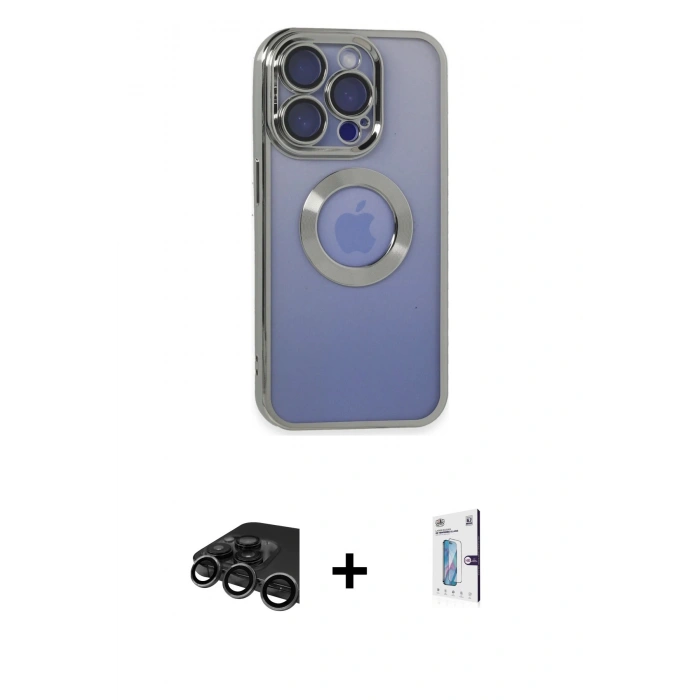 MARSİLYAN™- iPhone 15 Pro Max Kılıf Pusula Form - Siyah Bilvis 0.18mm Plus Cam Ekran Koruyucu + Raze Metal Kamera Lens - TMGI