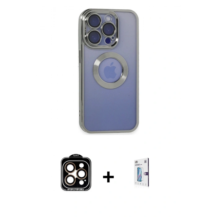 MARSİLYAN™- iPhone 15 Pro Max Kılıf Pusula Form - Siyah Bilvis 0.18mm Plus Cam Ekran Koruyucu + Turuncu PVD Metal Kamera Lens