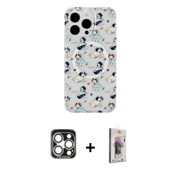 MARSİLYAN™- iPhone 15 Pro Max Kılıf Pusula Form - Siyah Bilvis 3D Cam Ekran Koruyucu + PVD Metal Kamera Lens - GS