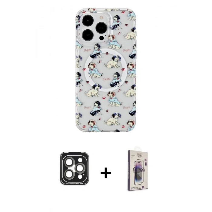 MARSİLYAN™- iPhone 15 Pro Max Kılıf Pusula Form - Siyah Bilvis 3D Cam Ekran Koruyucu + PVD Metal Kamera Lens - GI