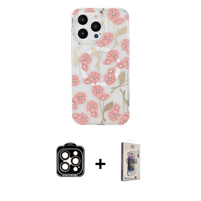 MARSİLYAN™- iPhone 15 Pro Max Kılıf Pusula Form - Siyah Bilvis 3D Cam Ekran Koruyucu + PVD Metal Kamera Lens - TU
