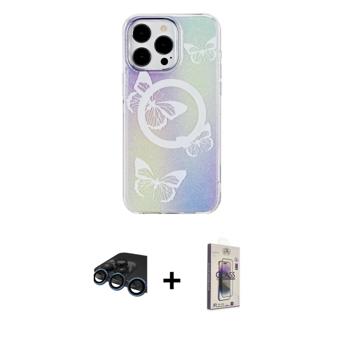MARSİLYAN™- iPhone 15 Pro Max Kılıf Pusula Form - Siyah Bilvis 3D Cam Ekran Koruyucu + Raze Metal Kamera Lens - LT