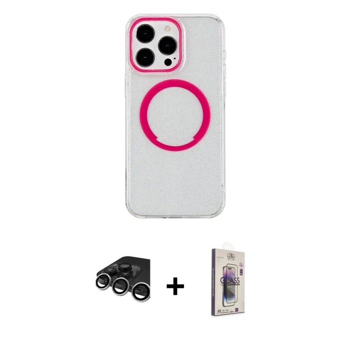 MARSİLYAN™- iPhone 15 Pro Max Kılıf Pusula Form - Siyah Bilvis 3D Cam Ekran Koruyucu + Raze Metal Kamera Lens - GS