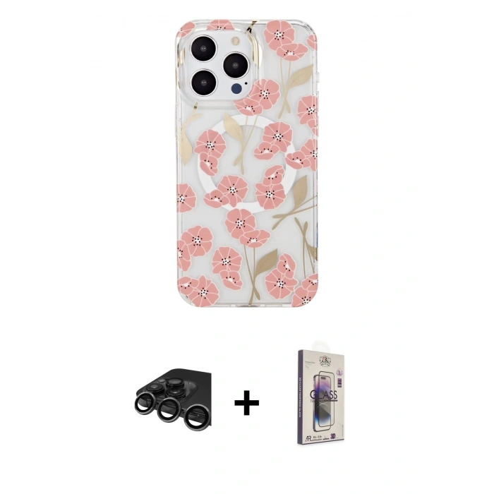 MARSİLYAN™- iPhone 15 Pro Max Kılıf Pusula Form - Siyah Bilvis 3D Cam Ekran Koruyucu + Raze Metal Kamera Lens - TMGI