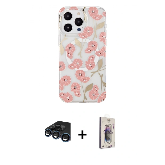 MARSİLYAN™- iPhone 15 Pro Max Kılıf Pusula Form - Siyah Bilvis 3D Cam Ekran Koruyucu + Raze Metal Kamera Lens - LT
