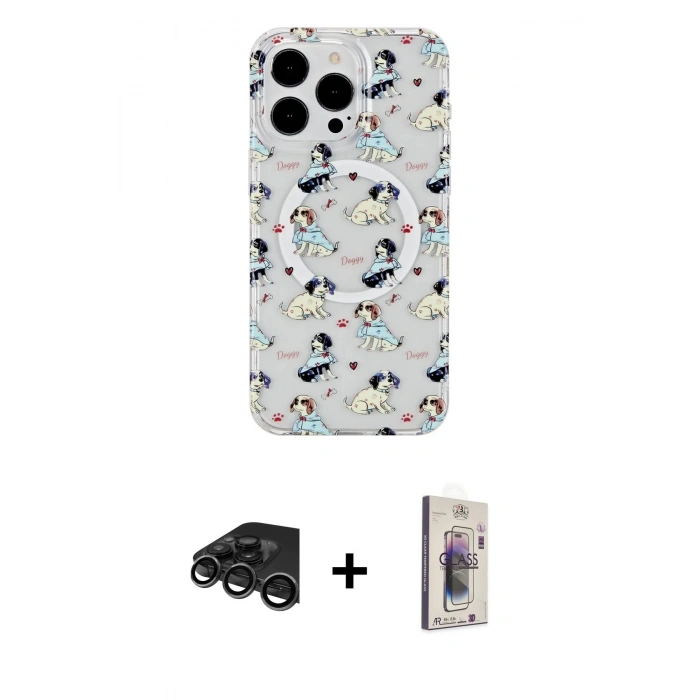 MARSİLYAN™- iPhone 15 Pro Max Kılıf Pusula Form - Siyah Bilvis 3D Cam Ekran Koruyucu + Raze Metal Kamera Lens - TMGI