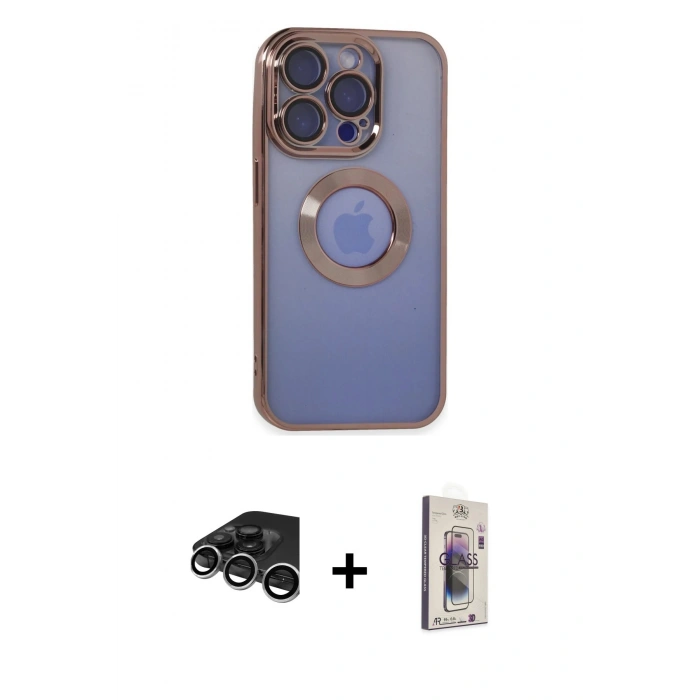 MARSİLYAN™- iPhone 15 Pro Max Kılıf Pusula Form - Siyah Bilvis 3D Cam Ekran Koruyucu + Raze Metal Kamera Lens - GS