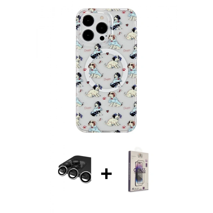 MARSİLYAN™- iPhone 15 Pro Max Kılıf Pusula Form - Siyah Bilvis 3D Cam Ekran Koruyucu + Raze Metal Kamera Lens - GS