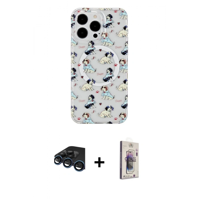 MARSİLYAN™- iPhone 15 Pro Max Kılıf Pusula Form - Siyah Bilvis 3D Cam Ekran Koruyucu + Raze Metal Kamera Lens - LT