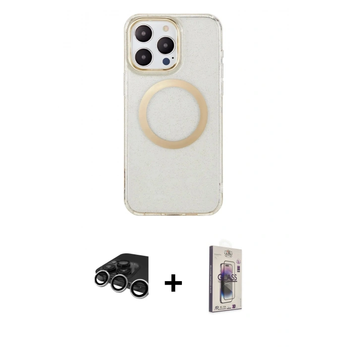 MARSİLYAN™- iPhone 15 Pro Max Kılıf Pusula Form - Siyah Bilvis 3D Cam Ekran Koruyucu + Raze Metal Kamera Lens - GS
