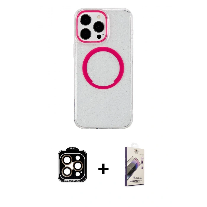 MARSİLYAN™- iPhone 15 Pro Max Kılıf Pusula Form - Siyah Bilvis 3D Mat Cam Ekran Koruyucu + PVD Metal Kamera Lens - TU