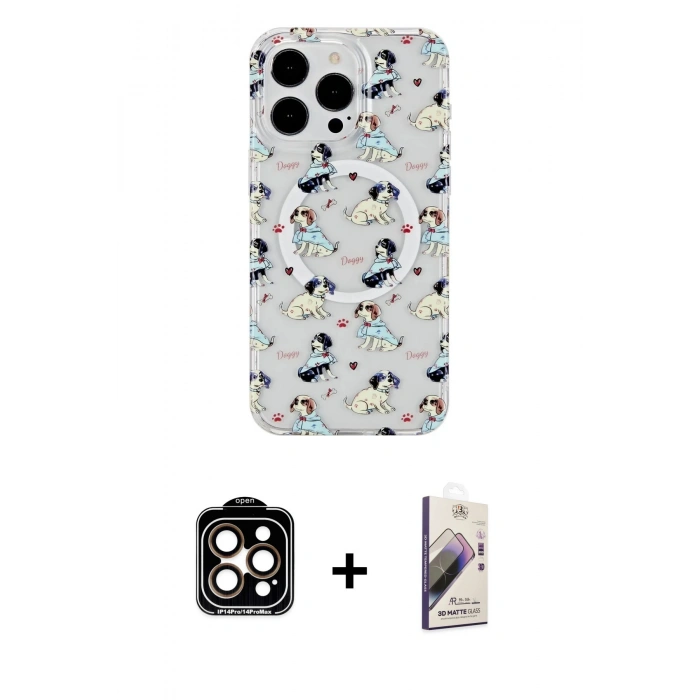 MARSİLYAN™- iPhone 15 Pro Max Kılıf Pusula Form - Siyah Bilvis 3D Mat Cam Ekran Koruyucu + PVD Metal Kamera Lens - TU