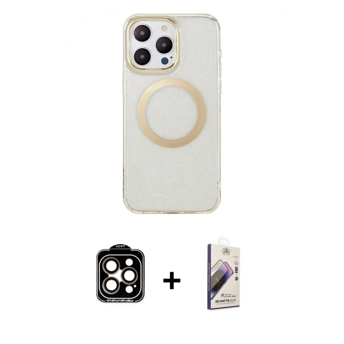 MARSİLYAN™- iPhone 15 Pro Max Kılıf Pusula Form - Siyah Bilvis 3D Mat Cam Ekran Koruyucu + PVD Metal Kamera Lens - TU