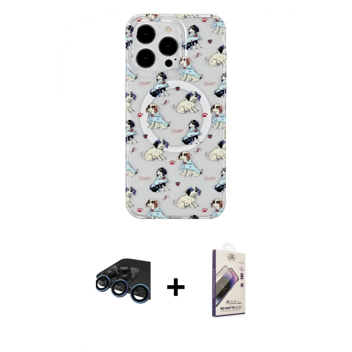 MARSİLYAN™- iPhone 15 Pro Max Kılıf Pusula Form - Siyah Bilvis 3D Mat Cam Ekran Koruyucu + Raze Metal Kamera Lens - LT