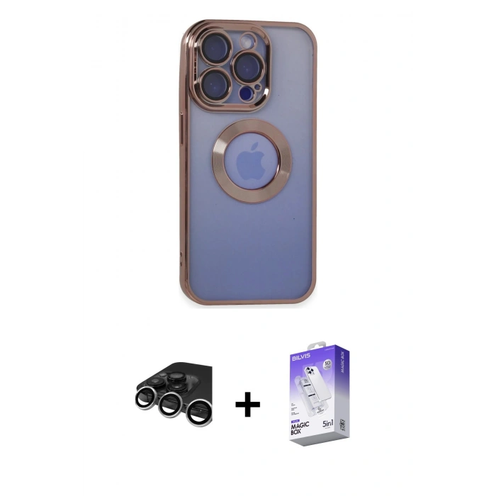 MARSİLYAN™- iPhone 15 Pro Max Kılıf Pusula Form - Siyah Bilvis 5in1 3D Magic Cam Ekran Koruyucu + Gümüş Raze Metal Kamera Lens