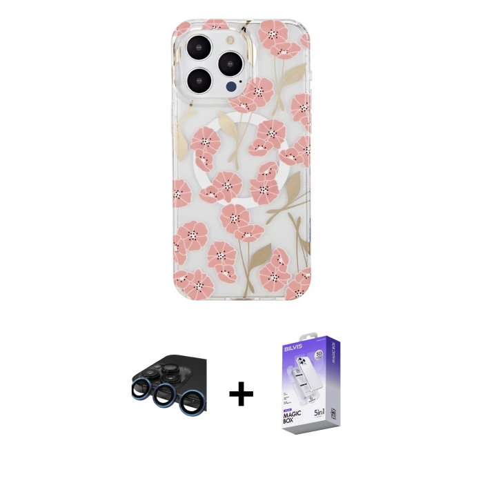 MARSİLYAN™- iPhone 15 Pro Max Kılıf Pusula Form - Siyah Bilvis 5in1 3D Magic Cam Ekran Koruyucu + Raze Metal Kamera Lens - LT