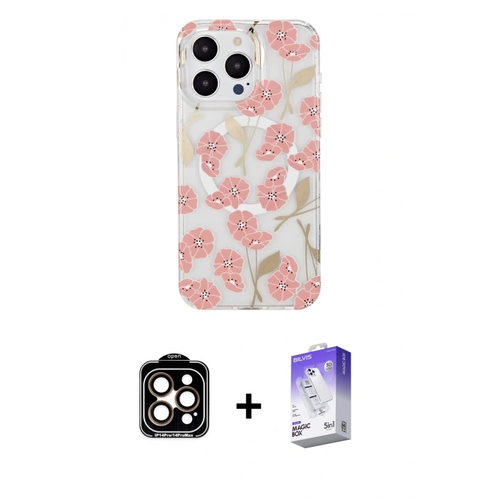 MARSİLYAN™- iPhone 15 Pro Max Kılıf Pusula Form - Siyah Bilvis 5in1 3D Magic Cam Ekran Koruyucu + PVD Metal Kamera Lens - TU