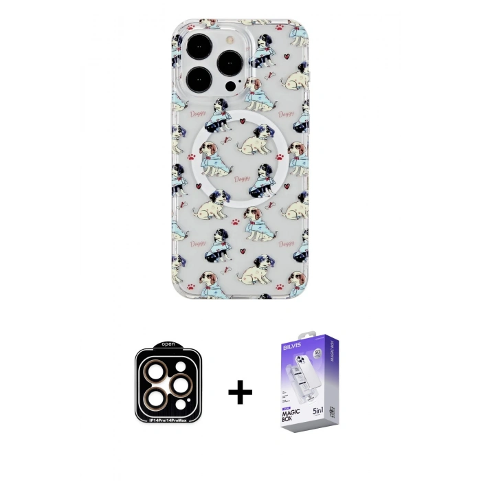 MARSİLYAN™- iPhone 15 Pro Max Kılıf Pusula Form - Siyah Bilvis 5in1 3D Magic Cam Ekran Koruyucu + PVD Metal Kamera Lens - TU