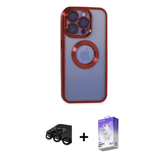 MARSİLYAN™- iPhone 15 Pro Max Kılıf Pusula Form - Siyah Bilvis 5in1 3D Magic Cam Ekran Koruyucu + Raze Metal Kamera Lens - SH