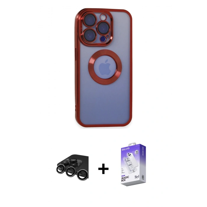 MARSİLYAN™- iPhone 15 Pro Max Kılıf Pusula Form - Siyah Bilvis 5in1 3D Magic Cam Ekran Koruyucu + Raze Metal Kamera Lens - TMGI