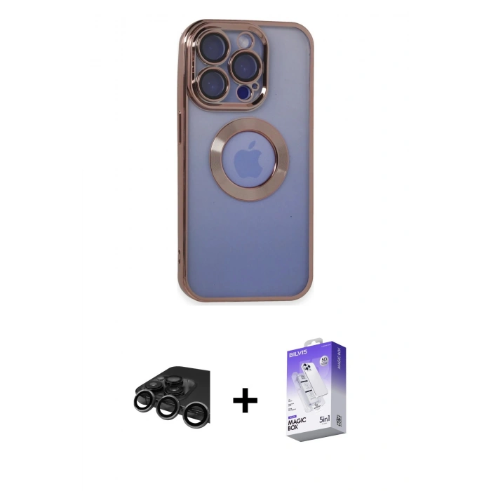 MARSİLYAN™- iPhone 15 Pro Max Kılıf Pusula Form - Siyah Bilvis 5in1 3D Magic Cam Ekran Koruyucu + Raze Metal Kamera Lens - TMGI