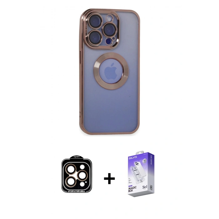 MARSİLYAN™- iPhone 15 Pro Max Kılıf Pusula Form - Siyah Bilvis 5in1 3D Magic Cam Ekran Koruyucu + PVD Metal Kamera Lens - TU