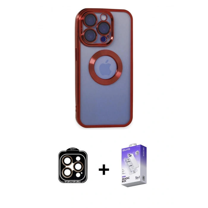 MARSİLYAN™- iPhone 15 Pro Max Kılıf Pusula Form - Siyah Bilvis 5in1 3D Magic Cam Ekran Koruyucu + PVD Metal Kamera Lens - TU