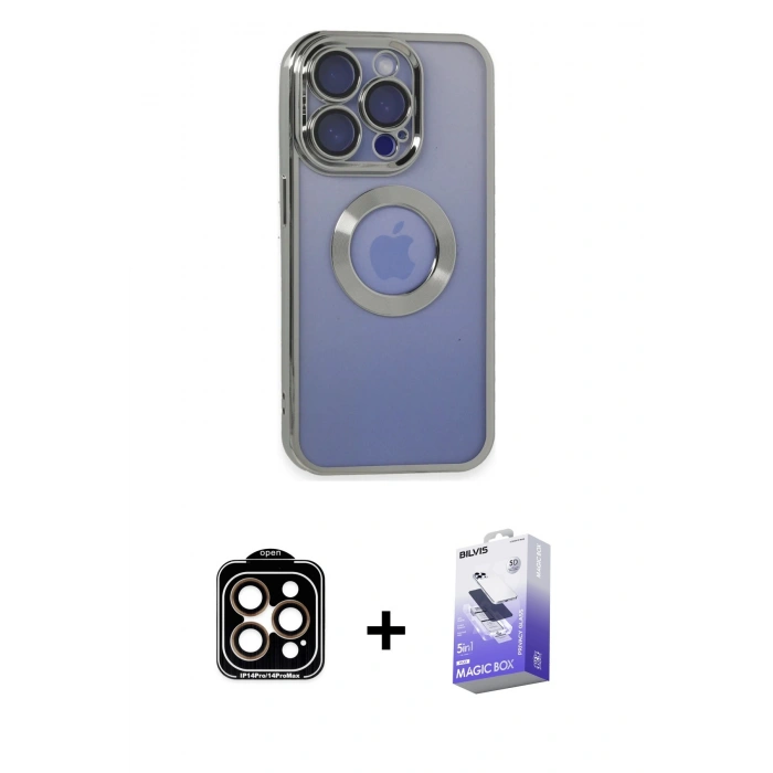 MARSİLYAN™- iPhone 15 Pro Max Kılıf Pusula Form - Siyah Bilvis 5in1 5D Magic Hayalet Cam Ekran Koruyucu + PVD Metal Kamera Lens - TU