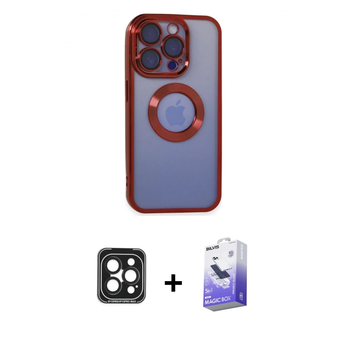 MARSİLYAN™- iPhone 15 Pro Max Kılıf Pusula Form - Siyah Bilvis 5in1 5D Magic Hayalet Cam Ekran Koruyucu + PVD Metal Kamera Lens - SH