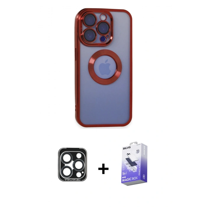 MARSİLYAN™- iPhone 15 Pro Max Kılıf Pusula Form - Siyah Bilvis 5in1 5D Magic Hayalet Cam Ekran Koruyucu + PVD Metal Kamera Lens - LT