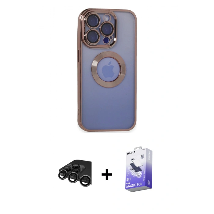 MARSİLYAN™- iPhone 15 Pro Max Kılıf Pusula Form - Siyah Bilvis 5in1 5D Magic Hayalet Cam Ekran Koruyucu + Raze Metal Kamera Lens - TMGI
