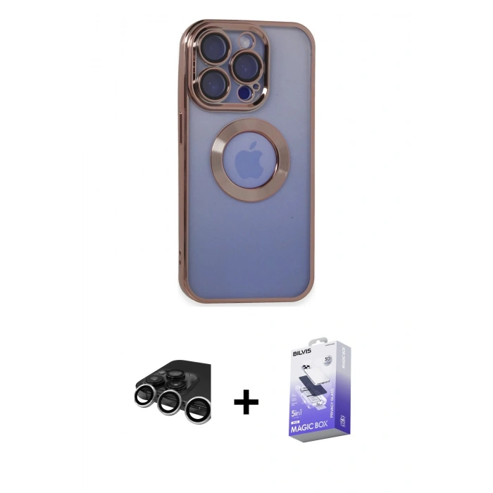 MARSİLYAN™- iPhone 15 Pro Max Kılıf Pusula Form - Siyah Bilvis 5in1 5D Magic Hayalet Cam Ekran Koruyucu + Raze Metal Kamera Lens - GS