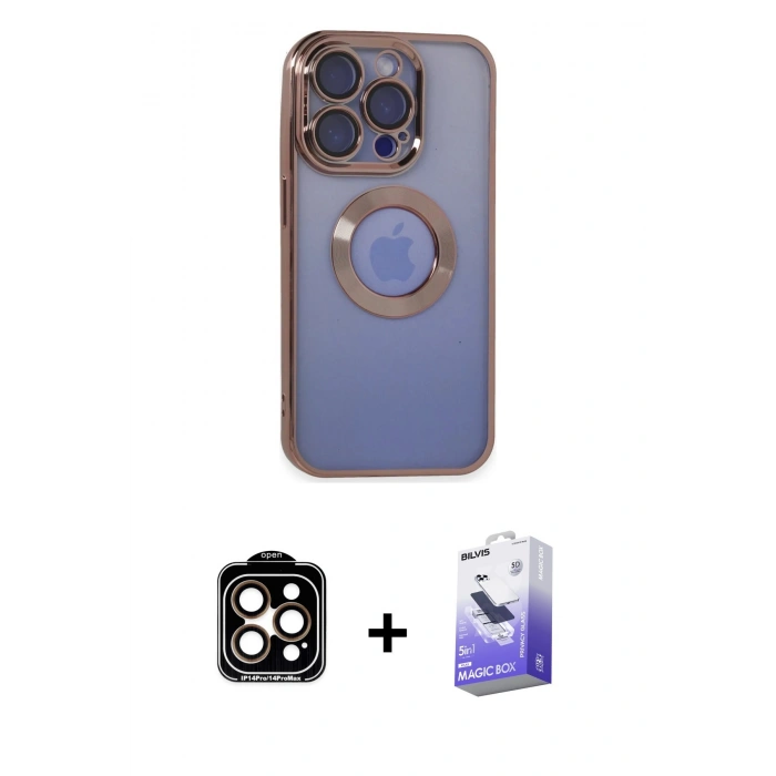 MARSİLYAN™- iPhone 15 Pro Max Kılıf Pusula Form - Siyah Bilvis 5in1 5D Magic Hayalet Cam Ekran Koruyucu + PVD Metal Kamera Lens - TU