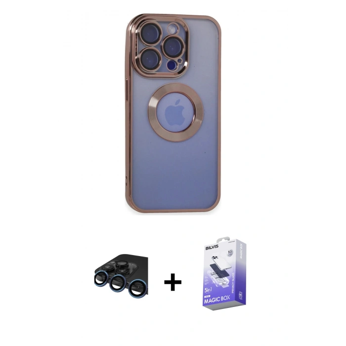 MARSİLYAN™- iPhone 15 Pro Max Kılıf Pusula Form - Siyah Bilvis 5in1 5D Magic Hayalet Cam Ekran Koruyucu + Raze Metal Kamera Lens - LT