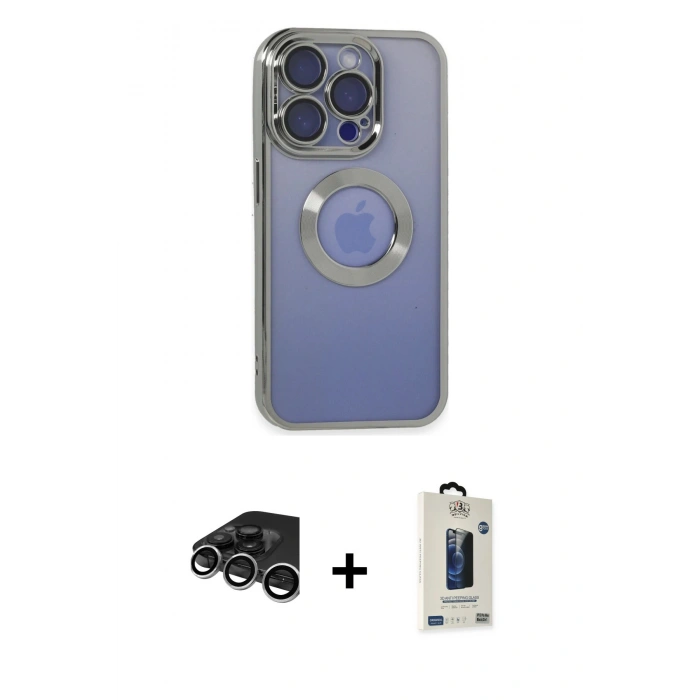 MARSİLYAN™- iPhone 15 Pro Max Kılıf Pusula Form - Siyah Bilvis Hayalet Cam Ekran Koruyucu + Raze Metal Kamera Lens - GS