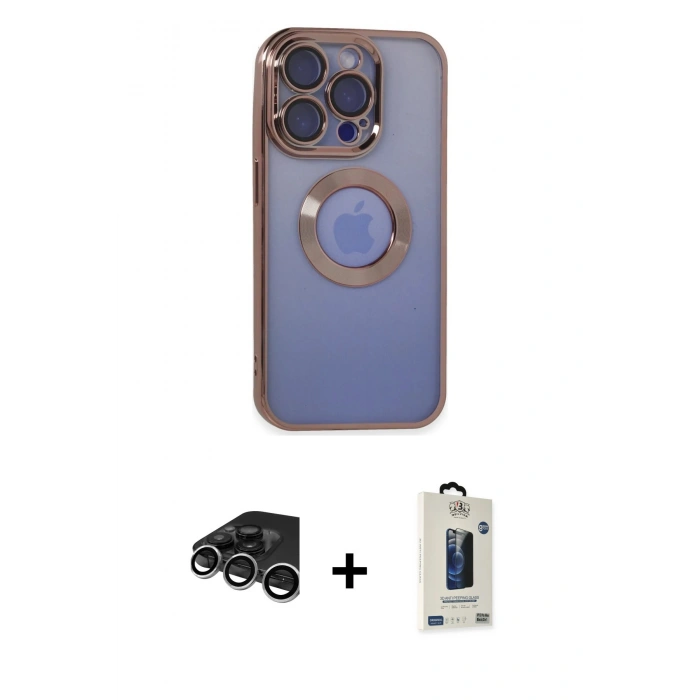 MARSİLYAN™- iPhone 15 Pro Max Kılıf Pusula Form - Siyah Bilvis Hayalet Cam Ekran Koruyucu + Raze Metal Kamera Lens - GS