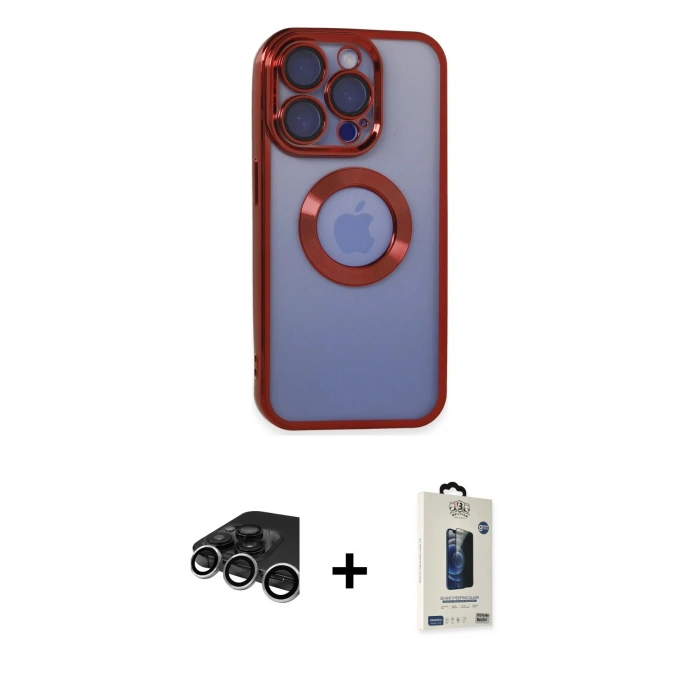 MARSİLYAN™- iPhone 15 Pro Max Kılıf Pusula Form - Siyah Bilvis Hayalet Cam Ekran Koruyucu + Raze Metal Kamera Lens - GS