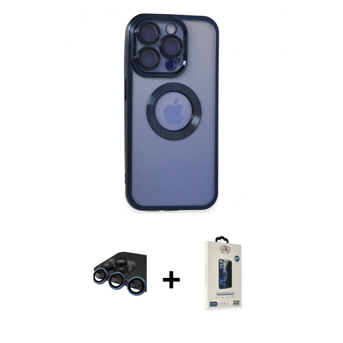 MARSİLYAN™- iPhone 15 Pro Max Kılıf Pusula Form - Siyah Bilvis Hayalet Cam Ekran Koruyucu + Raze Metal Kamera Lens - LT