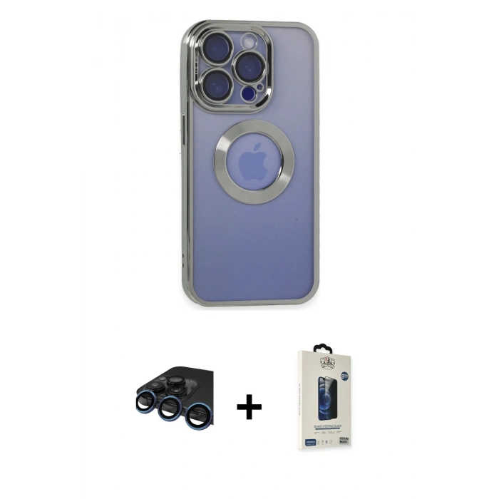 MARSİLYAN™- iPhone 15 Pro Max Kılıf Pusula Form - Siyah Bilvis Hayalet Cam Ekran Koruyucu + Raze Metal Kamera Lens - LT