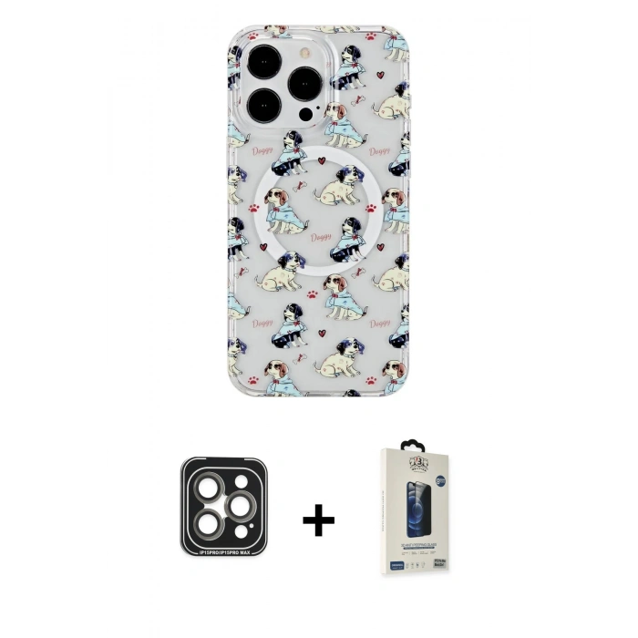 MARSİLYAN™- iPhone 15 Pro Max Kılıf Pusula Form - Siyah Bilvis Hayalet Cam Ekran Koruyucu + PVD Metal Kamera Lens - GI