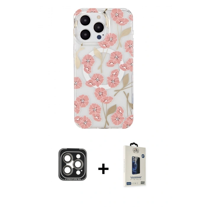MARSİLYAN™- iPhone 15 Pro Max Kılıf Pusula Form - Siyah Bilvis Hayalet Cam Ekran Koruyucu + PVD Metal Kamera Lens - GI