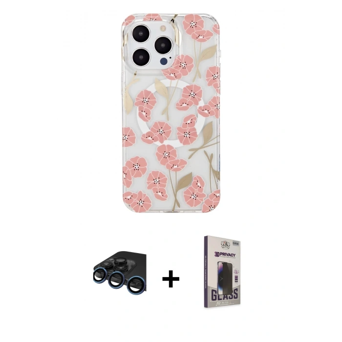 MARSİLYAN™- iPhone 15 Pro Max Kılıf Pusula Form - Siyah Bilvis Hayalet Cam Ekran Koruyucu + Raze Metal Kamera Lens - LT